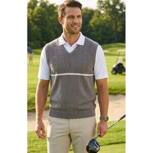 Vintage Tail Men's Golf Vest Sweater Gray V Neck Size L USA